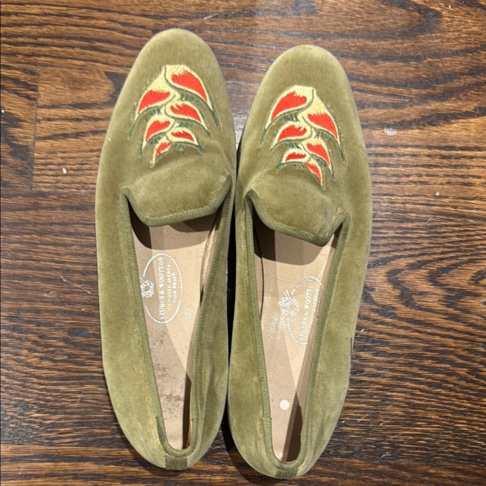 **Stubbs & Wootton Green and Orange Loafers Flats**